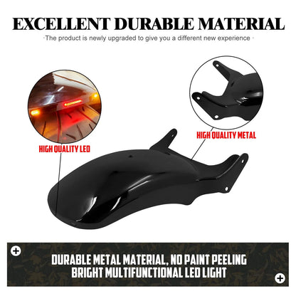 Motorcycle Rear Mudguard With LED Light Turn Signal Brake Lamp Iron Fender For Harley Softail Breakout FXBRS Rocker 2008-2017