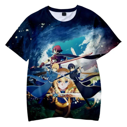Hot Anime Manga Sword Art Online Kirito Printed T-shirt for Men 3D Fashion Harajuku O-neck y2k tops kid Cosplay Unisex Clothing