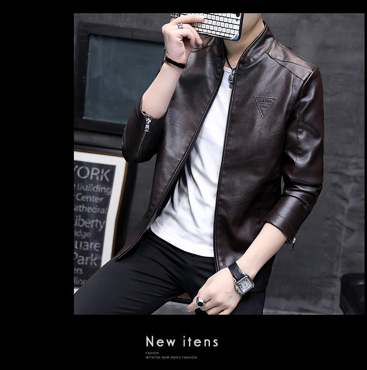 Mens Biker Leather Jacket 2023 Autumn New Men's Fashion Trend Decorative Motorcycle Leather Coat