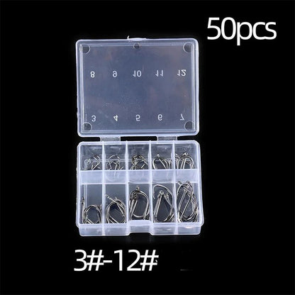 Anzol de Pesca Aço Carbono Forte Afiado Prata Circular Anzol 3#-12# Jig Barbed Pesca Isca Portátil Equipamento de Pesca 50-1600Pcs/Caixa