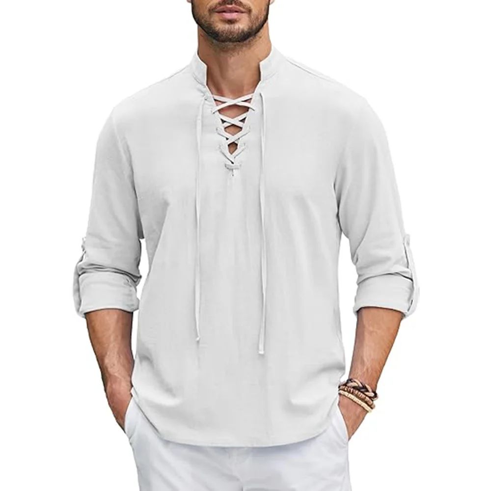 JIAYAN 2025 Men's Renaissance Shirt Pirate Medieval Viking top Cotton Linen Shirts Men Long Sleeved Halloween Costume