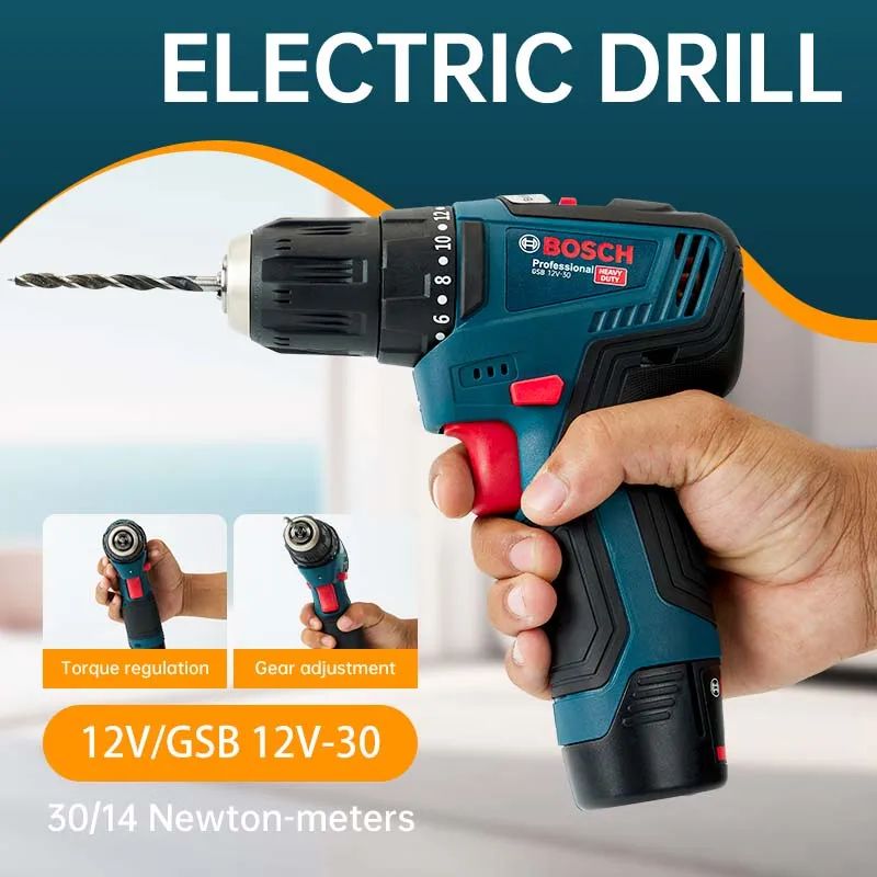Furadeira de Impacto a Bateria Bosch GSB-12-V30 Parafusadeira Elétrica Profissional Pesada Sem Fio Chave de Fenda Elétrica Multifuncional Doméstica