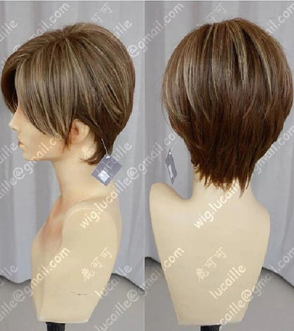 Movie Biohazard Leon Scott Kennedy Short Brown Color Highlights Styled Heat Resistant Wigs Cosplay Costume Wig