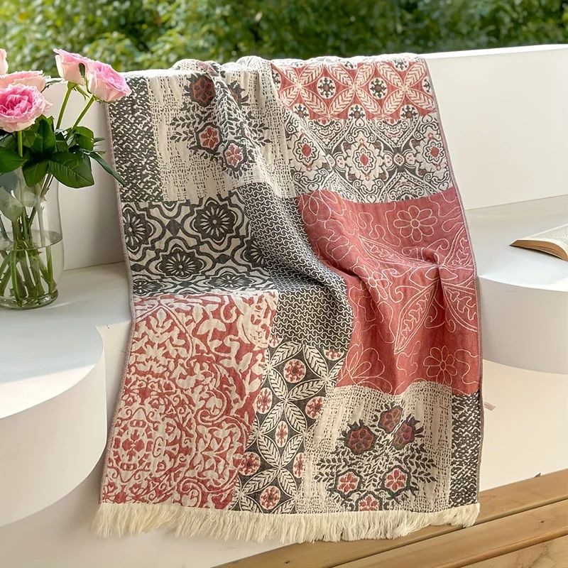 150x73cm Pure Cotton Fantasy Garden Tassel Towel-Soft Skin-Friendly Bath Towel Ideal for Home Swimming Pool Beach Shower Supplie