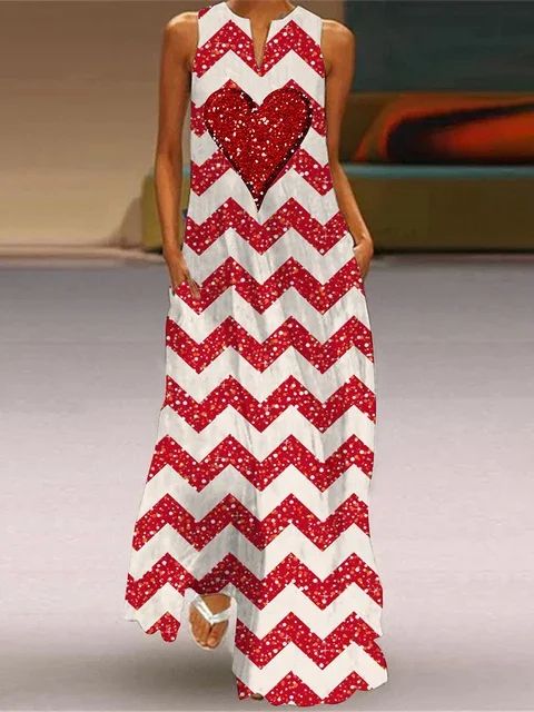 Christmas Dress For Womens Cute CartoonChristmas Element Pattern Print Maxi Dress Sexy Sleeveless V-neck Casual Long Dress Robe