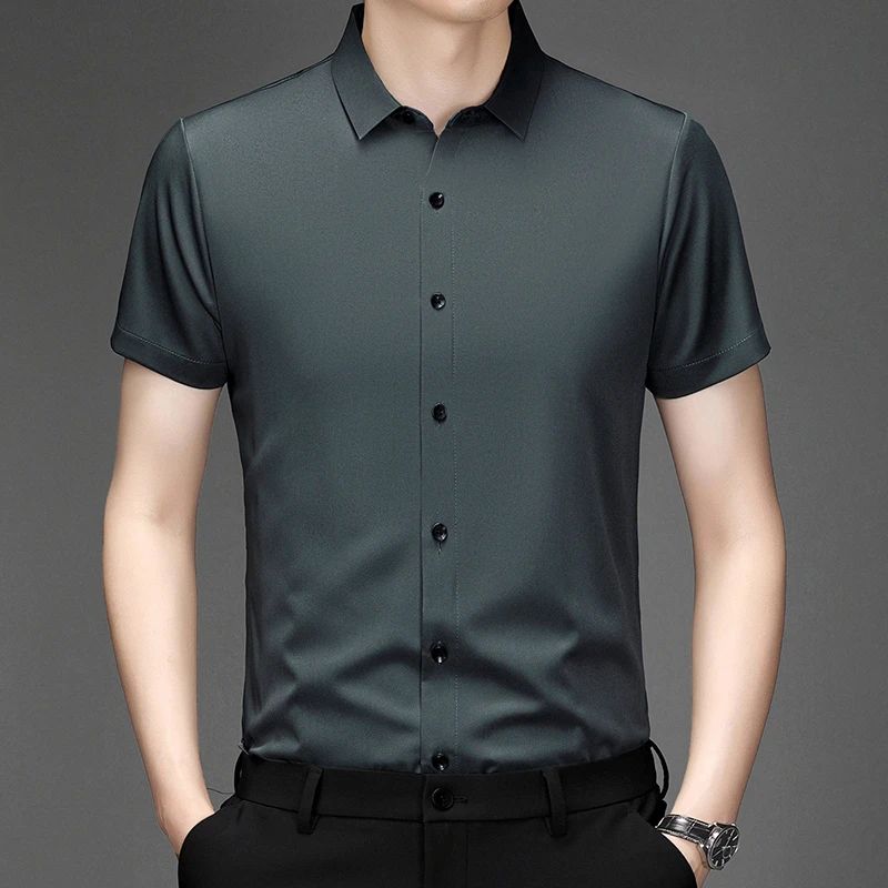 New Men's Business Casual Short Sleeved Solid Color Shirt Wrinkle Resistant Wrinkle Free Comfortable All Season Versatile Top