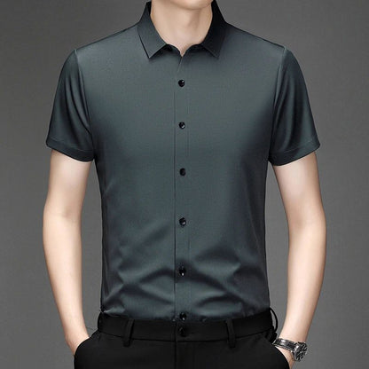New Men's Business Casual Short Sleeved Solid Color Shirt Wrinkle Resistant Wrinkle Free Comfortable All Season Versatile Top