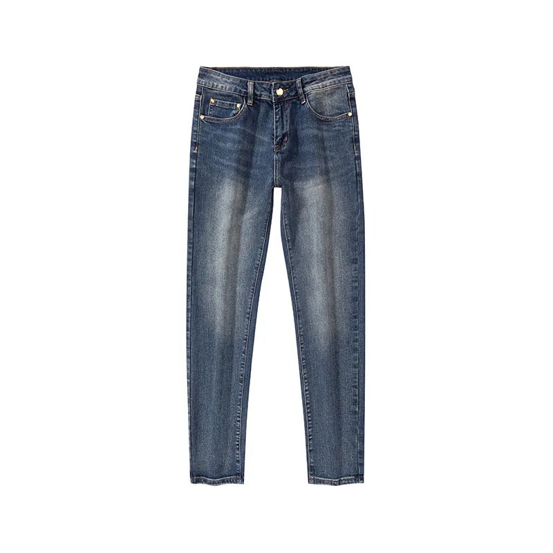 Milão Qualidade Premium Europeia Outono/Inverno Calças Jeans Masculinas Emagrecem Sua Silhueta Solta Reta Elástica Vintage
