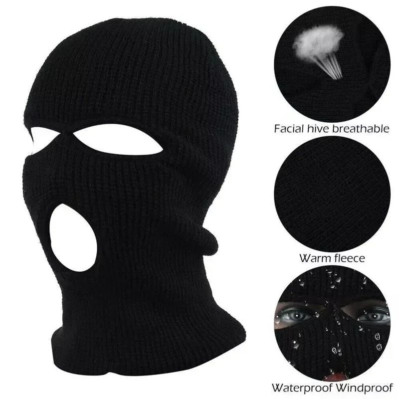 Men's Winter Knitted Balaclava, Windproof Ski Mask, Warm Wool Motorcycle Hat