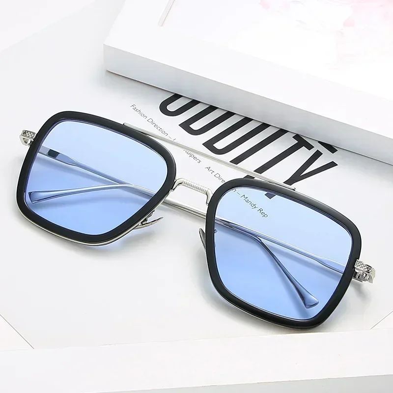 Fashion Tony Stark Sunglasses Iron Man Sun Glasses Vintage Square Metal Frames