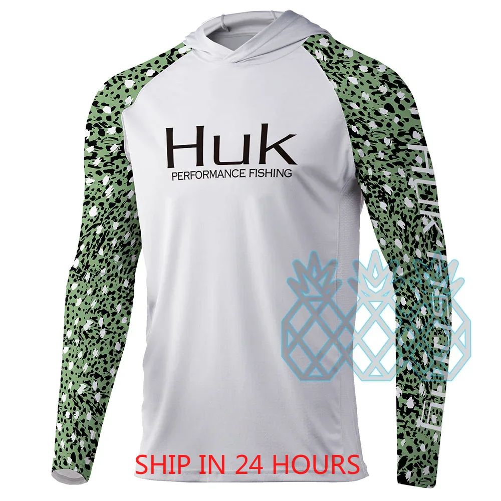 Camisas de Pesca HUK Masculina de Desempenho Manga Longa Moletom com Capuz UPF 50+ Blusas de Pesca Esportes ao Ar Livre Proteção UV Respirável Roupa de Pesca