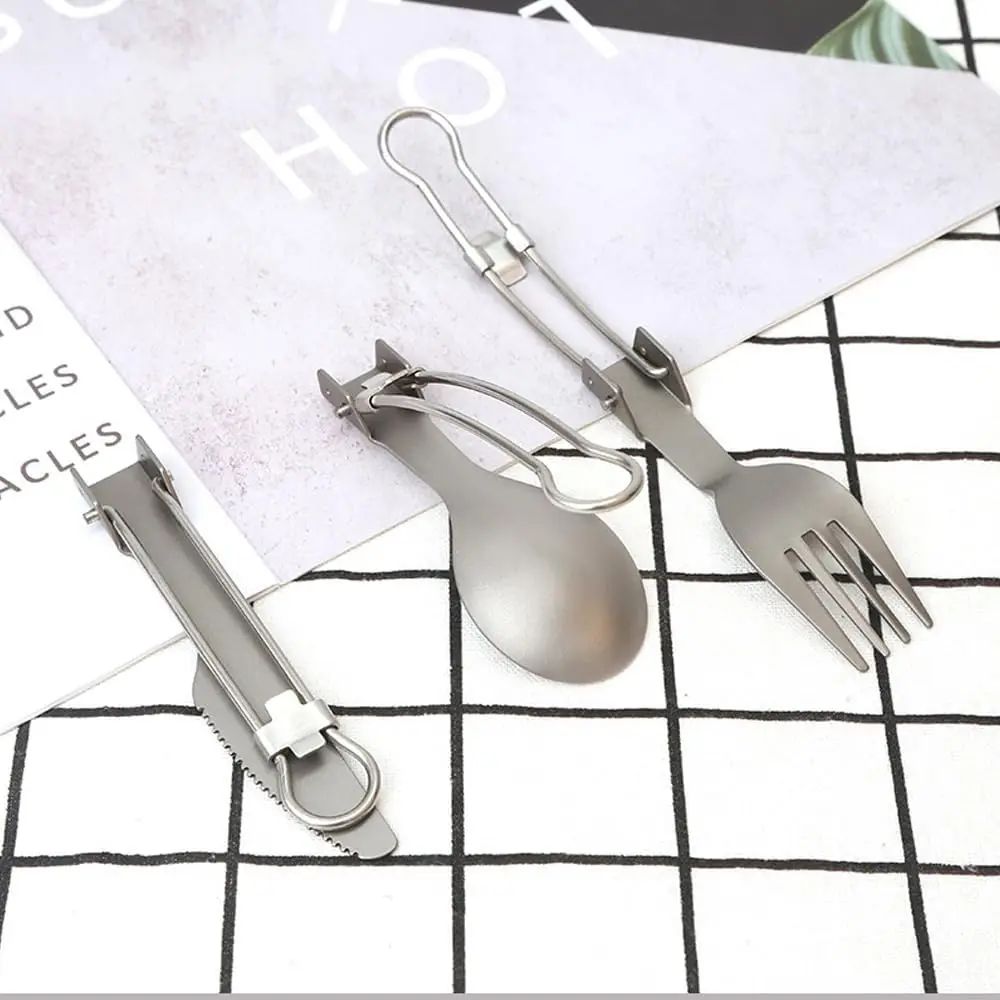 Conjunto Portátil de Talheres Dobráveis, Faca, Garfo e Colher de Titânio, Leve e Durável, para Piqueniques e Acampamentos