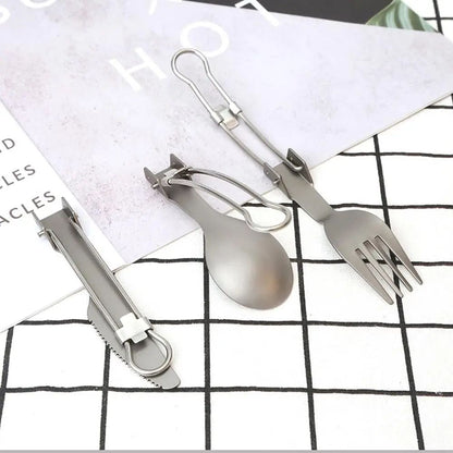 Conjunto Portátil de Talheres Dobráveis, Faca, Garfo e Colher de Titânio, Leve e Durável, para Piqueniques e Acampamentos
