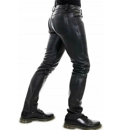 Men's Leather Pants  2022 New Solid Color PU Leather Motorcycle Pants Elastic Leisure Punk Style Slim Fit Full Length Trousers