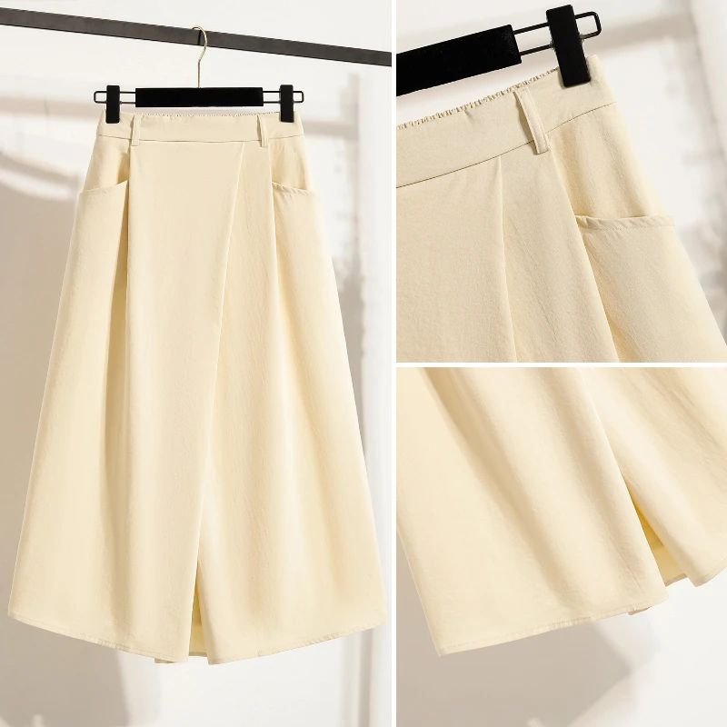 Summer Women Plus Size Skirt 2025 New High Waist Irregular Mid Long Skirt Woman Elastic Waist A Line Pleated Big Size Skirts