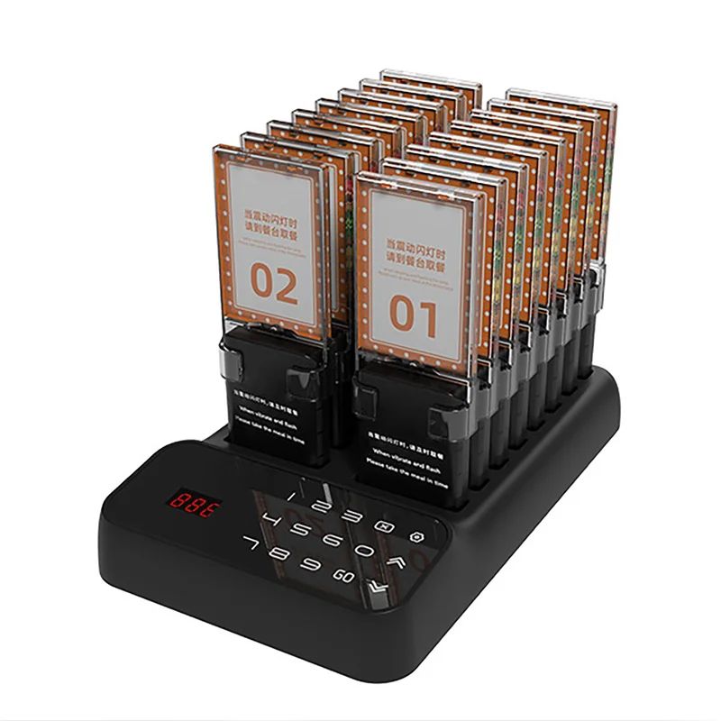 Wireless Restaurant Pagers Calling System 16 Coasters Buzzer Vibrator Bell Receivers For Food Truck Bar Coffee Fast Food Hotel