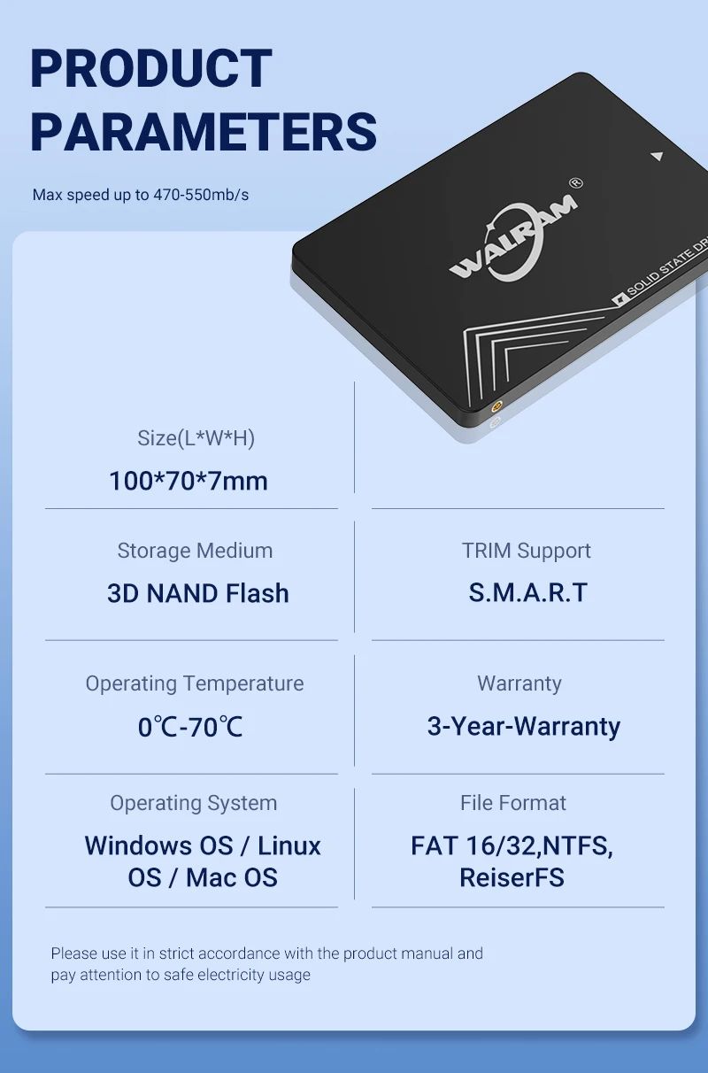 SSD Walram 2.5 SATA 3 120GB 128GB 240GB 256GB Disco Rígido 1TB 512GB 480GB SATA3 Unidade de Estado Sólido 1 TB HDD Para Notebook PC Desktop