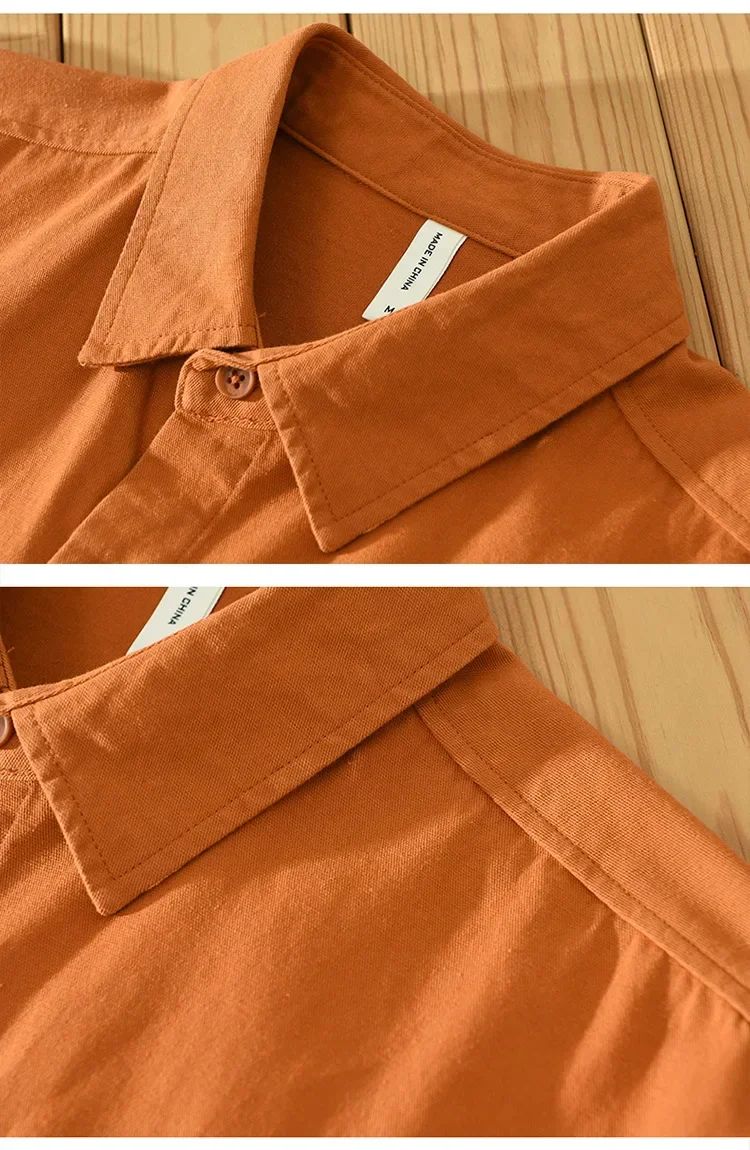 Cargo Shirt Men Spring Autumn Double Pocket Long Sleeve Shirts Male Casual Pure Cotton Orange Shirt Japanese Fashion Loose Shirt