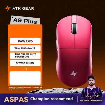 Mouse Gamer Sem Fio ATK Dragonfly A9 Ultra Paw3950 Modos Duplos Personalizado 8K Leve Acessórios Para PC Para Jogadores de FPS
