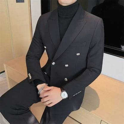 Jacket for Men Dress Jackets Coats Double Breasted Black Business Man Suits and Blazers Simple New in Korean Style Clothes 2025