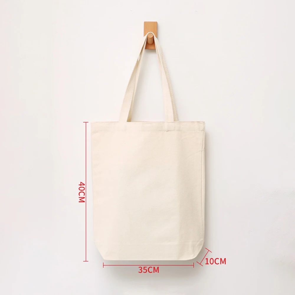 Large Capacity Canvas Shopping Bags Folding Eco-Friendly Cotton Tote Bags Reusable DIY Shoulder Bag Grocery Handbag Beige White