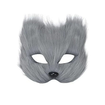 QQ Fluffy Fur and Face Mask Cosplay Halloween Fox Shape Half Face Eye Mask Sexy Cat Hair Animal Mask Christmas Carnival Party Co