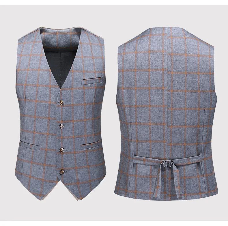 Suit (blazer+vest+pants) Man Fashion Business British Grid Trend Style Casual Hosting Slim Wedding Work Conjunto Hombre