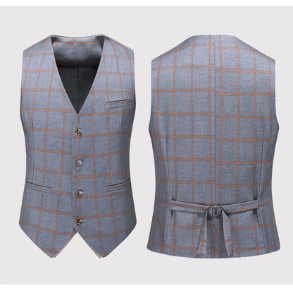 Suit (blazer+vest+pants) Man Fashion Business British Grid Trend Style Casual Hosting Slim Wedding Work Conjunto Hombre