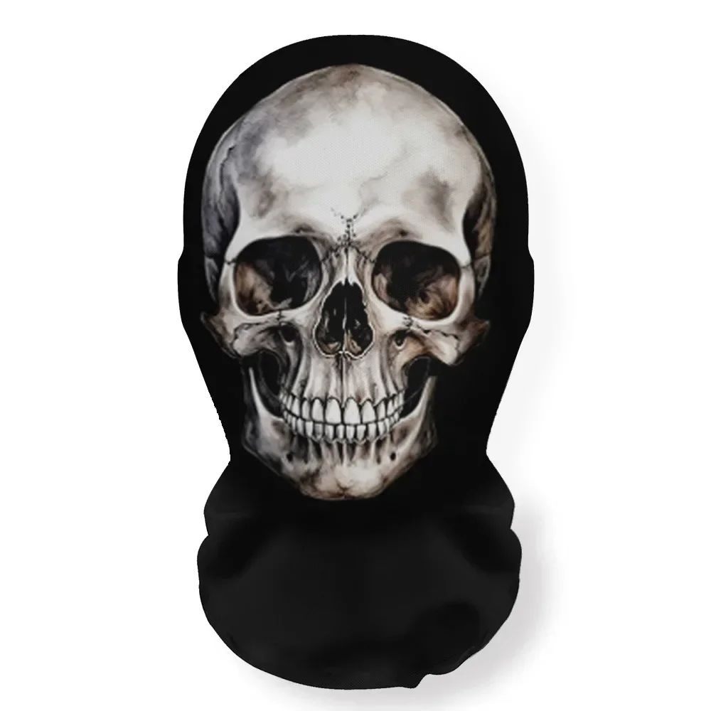 Halloween Skeleton Mask Elastic Mesh Hood Scary Party Cosplay Prop Breathable Face Cover Hood