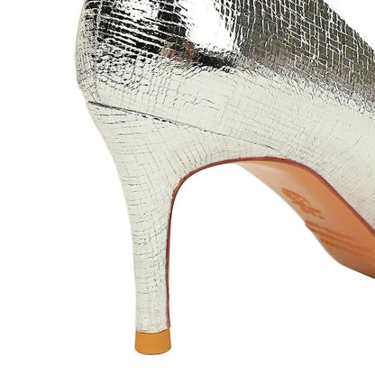 Spring Autumn New Women 7cm High Heels Fashion Retro Holiday Party Pumps Lady Gold Silver Daily Office Pointed Toe Low Heels