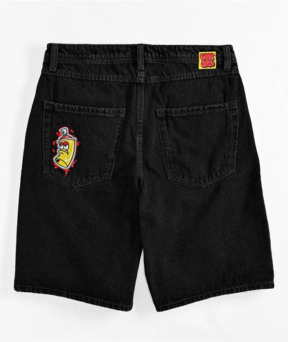 Empyre new gray denim skateboard shorts cartoon embroidery design loose jeans wide leg pants hip hop street Y2K couple pants