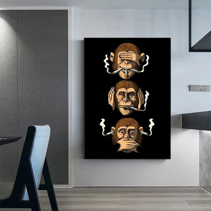 Classic Abstract Wall Art Funny Poster Humour Smoking Monkey HD Canvas Print Poster Home Living Room Bedroom Decoration
