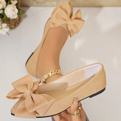 Women's Casual Flat Bottom Slip-On Shoes Spring Summer Pointed Comfortable Walking Footwear Women Bowtie Red Flats Size 43