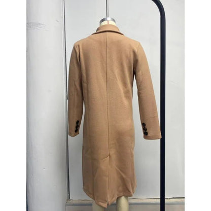 Autumn and Winter Women's Clothing Long-sleeved Lapel Solid Color Double-breasted Slim-fit Coat