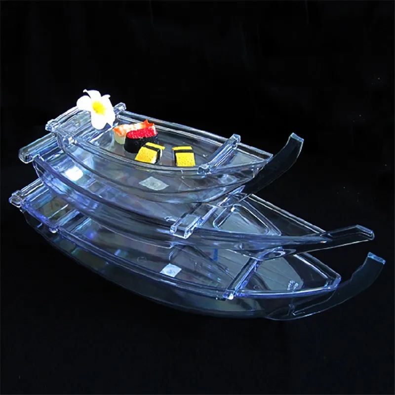 Acrylic sushi boat transparent seafood boat cutlery dry ice boat Plastic sushi container decorate plate dish sushi acessorios