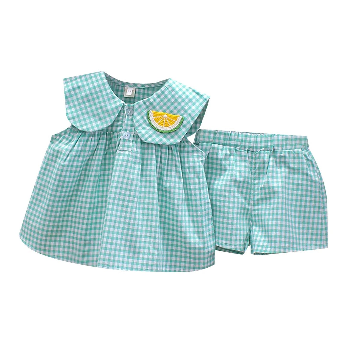 Summer Clothes Sets Girls Cute Fruit Cotton Girls Plaid Sweet Princess 2pcs Suit Children's Clothing Baby Clothes Girls 0-24M