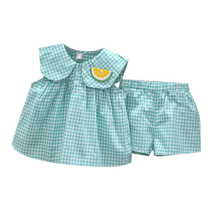 Summer Clothes Sets Girls Cute Fruit Cotton Girls Plaid Sweet Princess 2pcs Suit Children's Clothing Baby Clothes Girls 0-24M