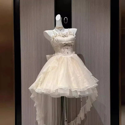 Gothic Y2k Sling Dress Women Harajuku Retro Tulle Ruffles Trim Christmas Party Outfit Grunge Aesthetic Sleeveless Elegant Wear