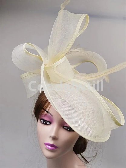 Chapéu Fascinator de Casamento Feminino, Chapéu de Millinery para Eventos Formais na Igreja, Chá, Corrida Kentucky Derby, Chapeau com Pena
