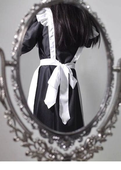 Japanese Style Maid Outfit Black White Long Dress Lolita Unisex Men Women Halloween Costume Uniform Full Set Adults Plus Size