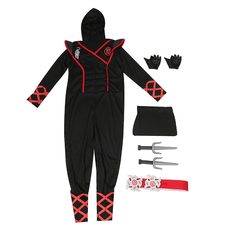 Authentic Kids Ninja Costume Set for Role Play and Cosplay, Ninja Clothes with Hood, Mask, Gloves and Throwing Stars