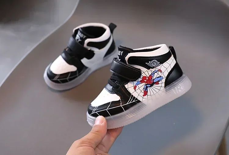 Disney Children's Led Light Shoes Fashion Aoger Spiderman Boys Sneakers Girls Cartton Casual Shoes Breathable Kids Sport Shoes