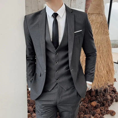 Suit S-7XL (Blazer+ Waistcoat + Trousers) Men's Fashion Business Dinner Gentleman Slim British-style Evening Dress Group Suit