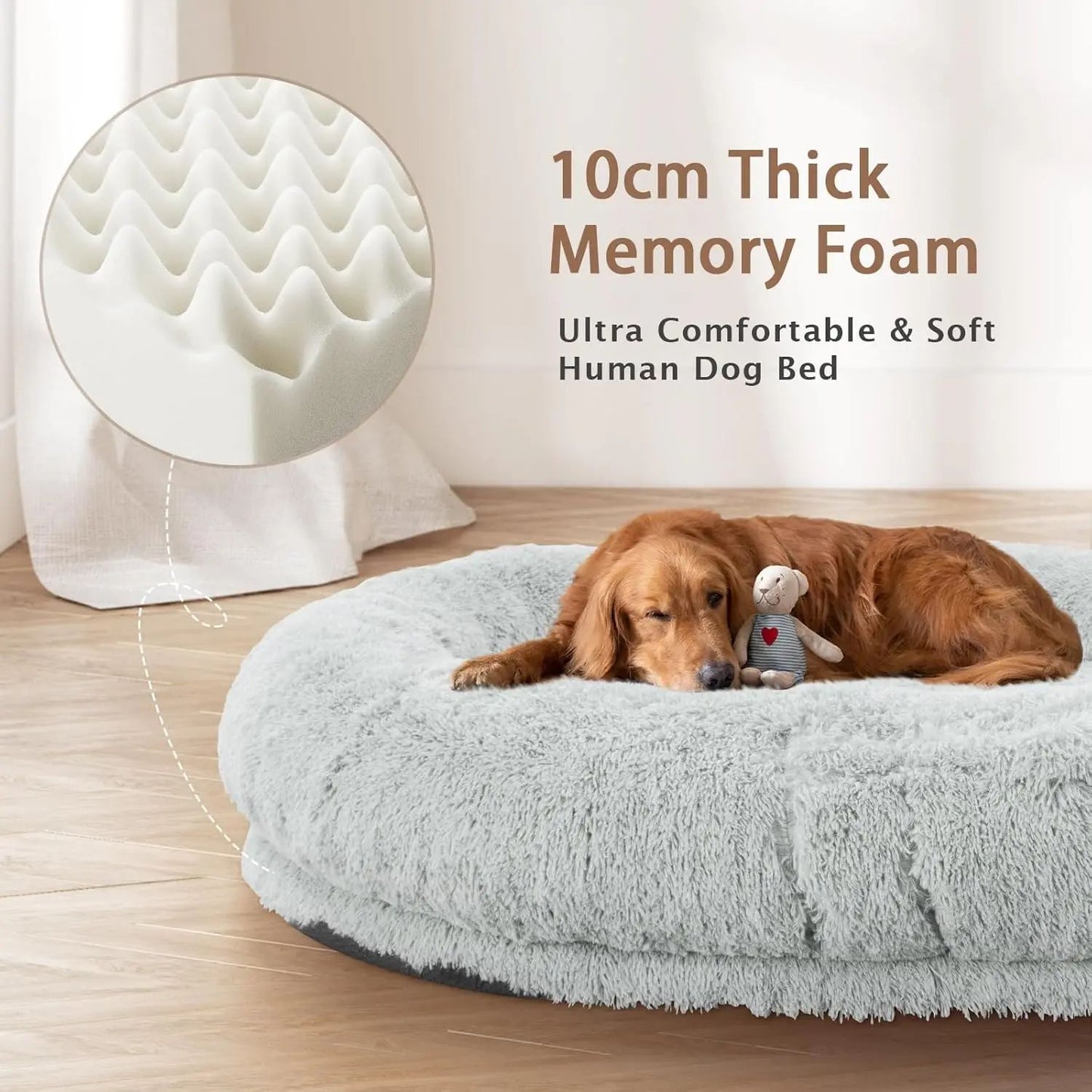 Cama de Cachorro Humana, 71''x45''x12'' Tamanho para Adultos e Pets, Cama Gigante Lavável para Pessoas e Cachorros com Espuma de Memória de 10 CM de Espessura, Cama Grande Extragrande para Cachorros
