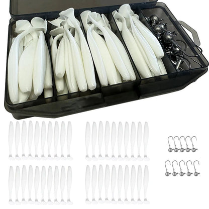 50 unidades/Caixa Isca Artificial Jig de Metal 5.5cm 7cm 10cm Isca Macia 3g 5g 7g 10g 14g Anzol Jigging Head Caixa de Pesca Pesca Swimbait Kit Isca de Fundo