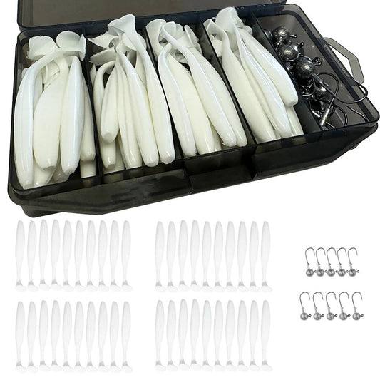 50 unidades/Caixa Isca Artificial Jig de Metal 5.5cm 7cm 10cm Isca Macia 3g 5g 7g 10g 14g Anzol Jigging Head Caixa de Pesca Pesca Swimbait Kit Isca de Fundo