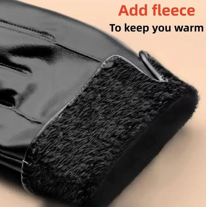 Novas Luvas de Couro PU para Motocicleta para Andar ao Ar Livre Masculinas Luvas de Inverno Quentes Forradas com Lã Luvas Touchscreen Laváveis à Mão
