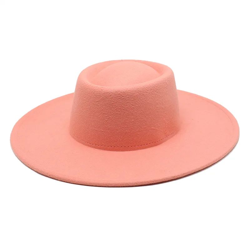 Classic British Style 9.5CM Big Wide Brim Fedora Hat For Women Fashion Autumn Winter Felt Church Hats Wedding Dress Jazz Cap
