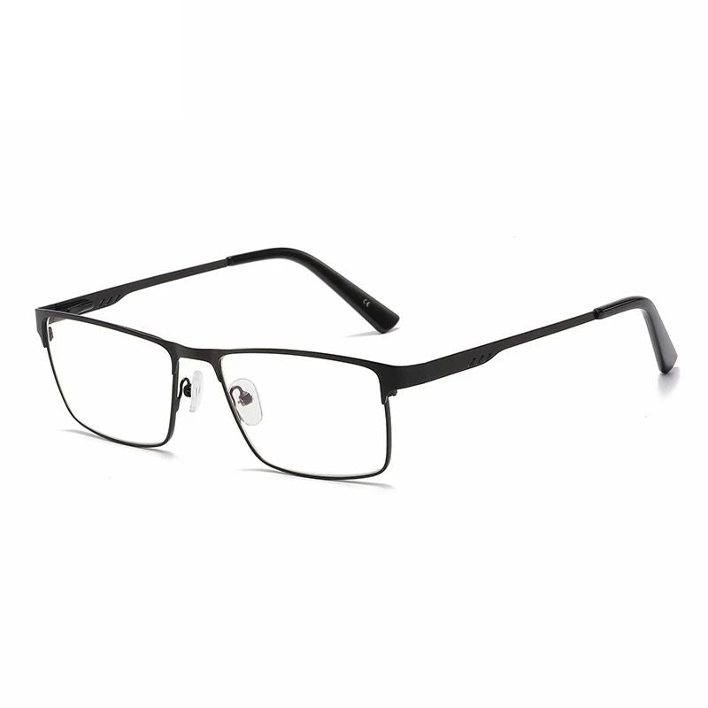 Óculos de Leitura Masculinos Retangulares de Metal com Armação Grande, Hastes Flexíveis, Óculos de Presbiopia para Idosos com Bloqueio de Luz Azul e Proteção para os Olhos
