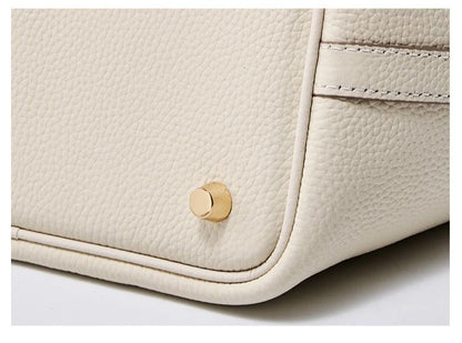 Genuine Leather Shoulder Bucket Bag Women Litchi Pattern Mini Basket Tote Soft Handbag Mommy Bride Wedding Bags with Lock